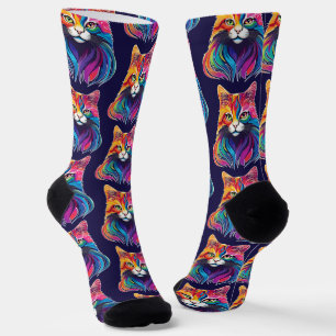 Cat Maine Coon Portrait Rainbow Colors Socks