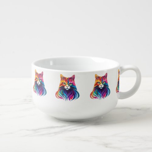Cat Maine Coon Portrait Rainbow Colors  Soup Mug