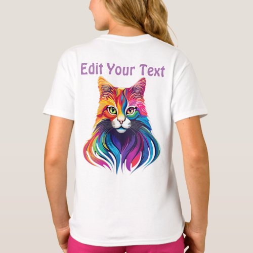 Cat Maine Coon Portrait Rainbow Colors  T_Shirt