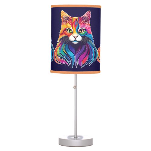 Cat Maine Coon Portrait Rainbow Colors  Table Lamp