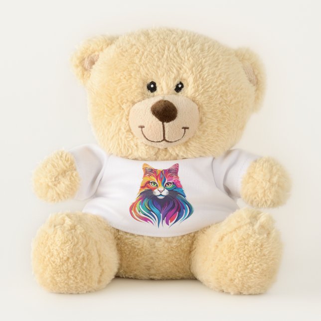 Cat Maine Coon Portrait Rainbow Colors  Teddy Bear (Front)