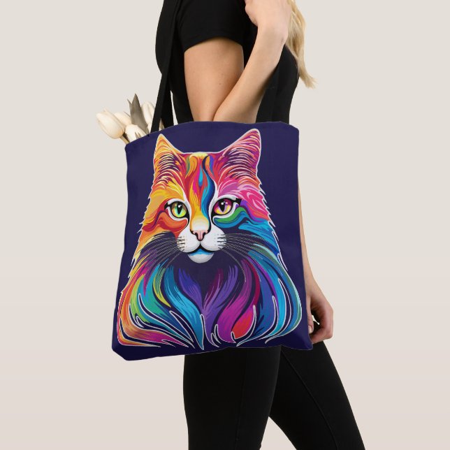 Cat Maine Coon Portrait Rainbow Colors  Tote Bag (Close Up)