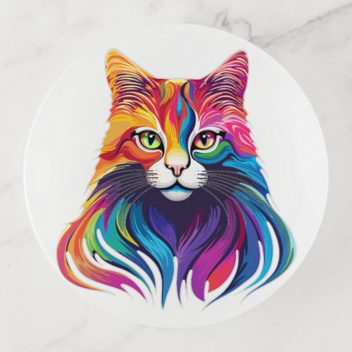 Cat Maine Coon Portrait Rainbow Colors  Trinket Tray