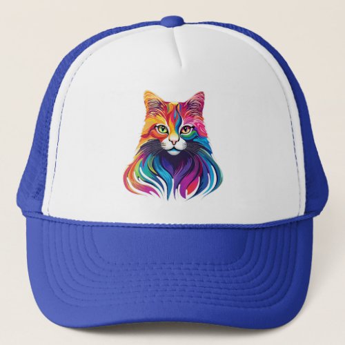 Cat Maine Coon Portrait Rainbow Colors  Trucker Hat