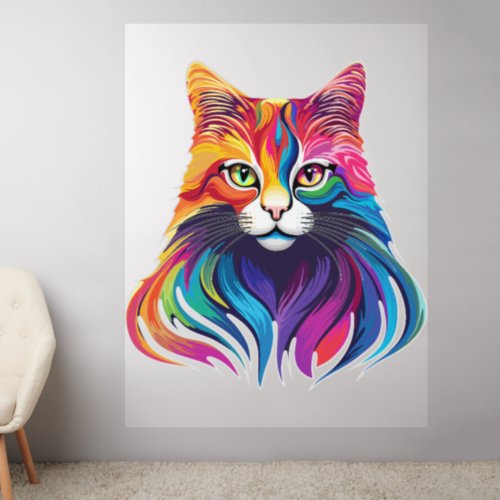 Cat Maine Coon Portrait Rainbow Colors  Wall Decal