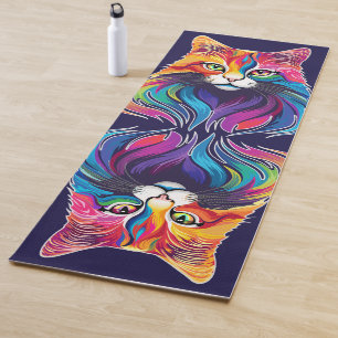 Cat Maine Coon Portrait Rainbow Colors Yoga Mat