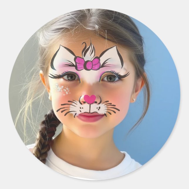 Cat Makeup Classic Round Sticker (Front)