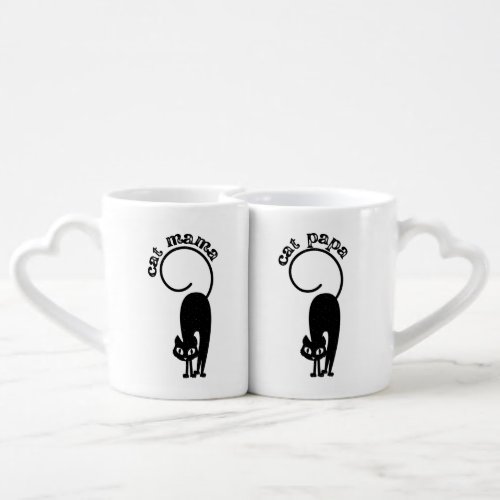 Cat Mama  Cat Papa Black and White Vintage Coffee Mug Set