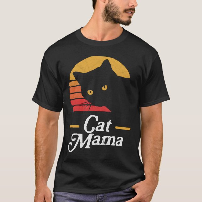 Cat Mama Eighties Style Cat Distressed T-Shirt (Front)