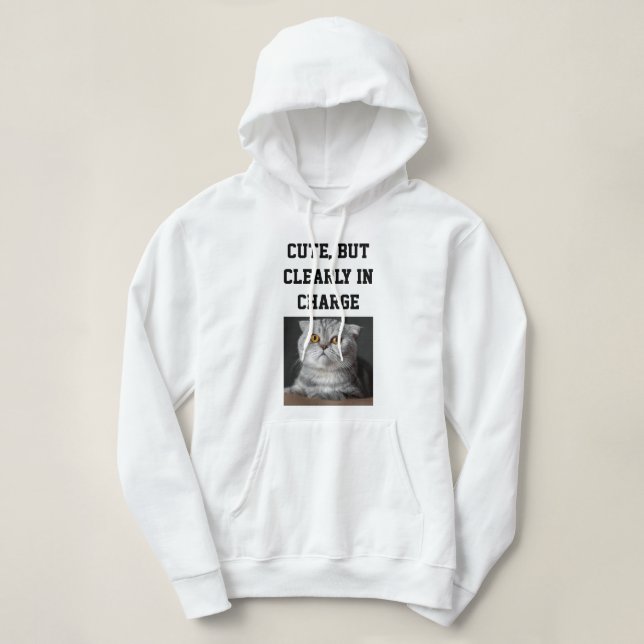 Cat Mama Modern Custom Text Pet Photo White Black Hoodie (Design Front)