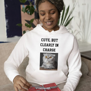 Cat Mama Modern Custom Text Pet Photo White Black Hoodie