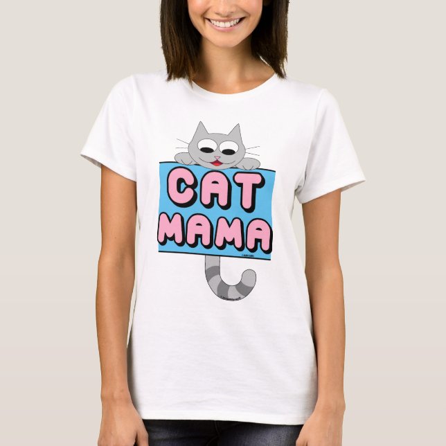 "CAT MAMA" Smiling Cartoon Cat T shirt (Front)