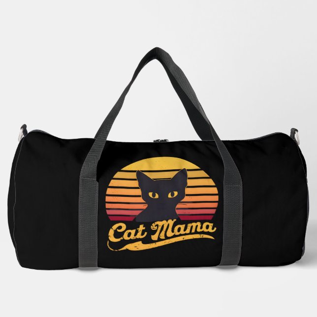 Cat Mama  Sunset Silhouette of a Black Cat  Duffle Bag (Front)