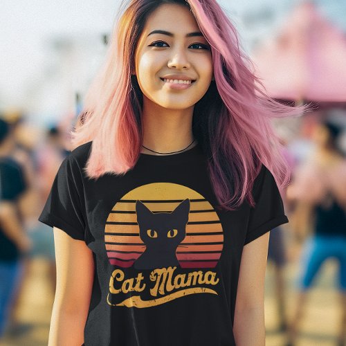 Cat Mama  Sunset Silhouette of a Black Cat  T_Shirt