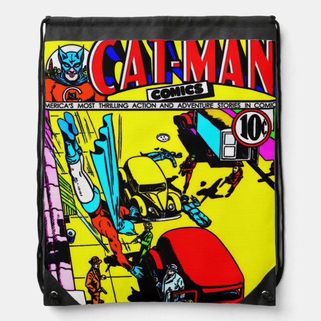 CAT-MAN Comics Drawstring Backpack (Front)