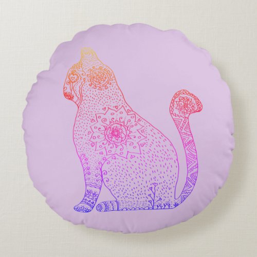 Cat Mandala Art Round  Cushion