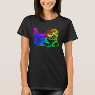 Cat Mandala Rainbow Kitty Geometric Yoga Meditatio T-Shirt
