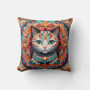 Cat Mandala Throw Pillow