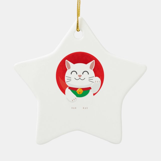 Cat Maneki Neko Japan Lucky Cat Funny Gift Idea Ceramic Ornament (Front)