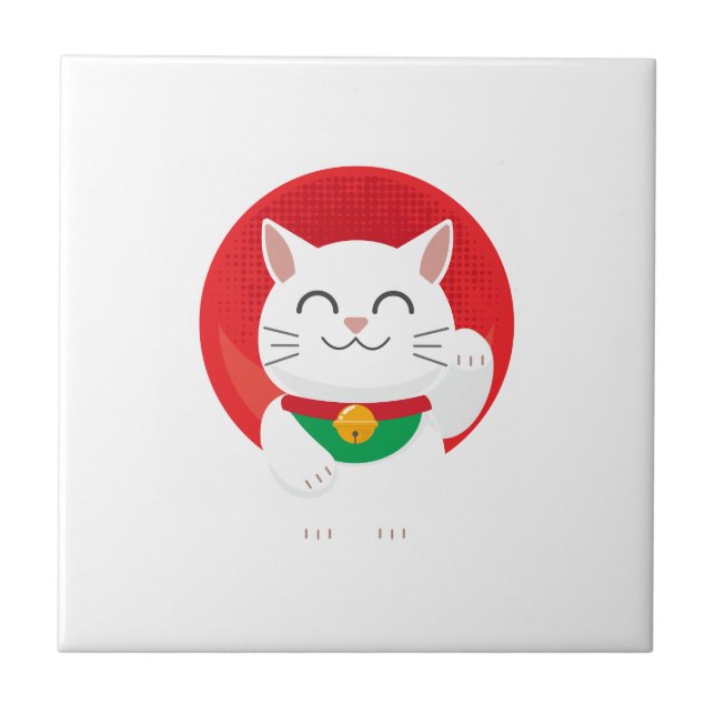 Cat Maneki Neko Japan Lucky Cat Funny Gift Idea Ceramic Tile (Front)