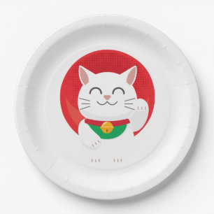 Cat Maneki Neko Japan Lucky Cat Funny Gift Idea Paper Plates