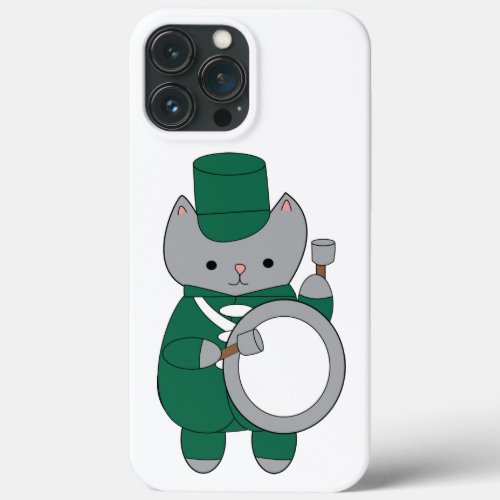 Cat Marching Band Bass Drum Green White iPhone 13 Pro Max Case