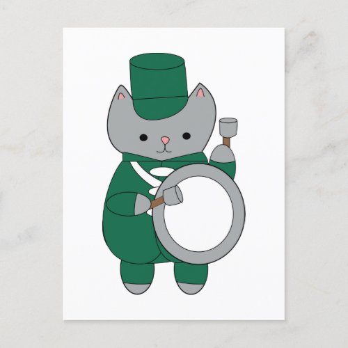 Cat Marching Band Bass Drum Green White Postcard