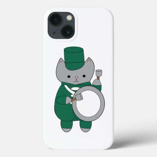 Cat Marching Band Bass Drummer Green White iPhone 13 Case