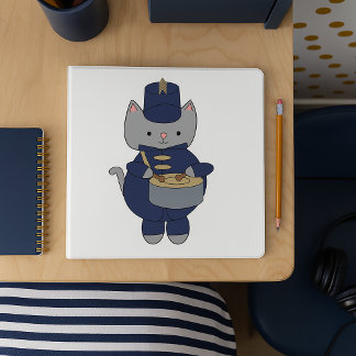 Cat Marching Band Drummer Animal 3 Ring Binder