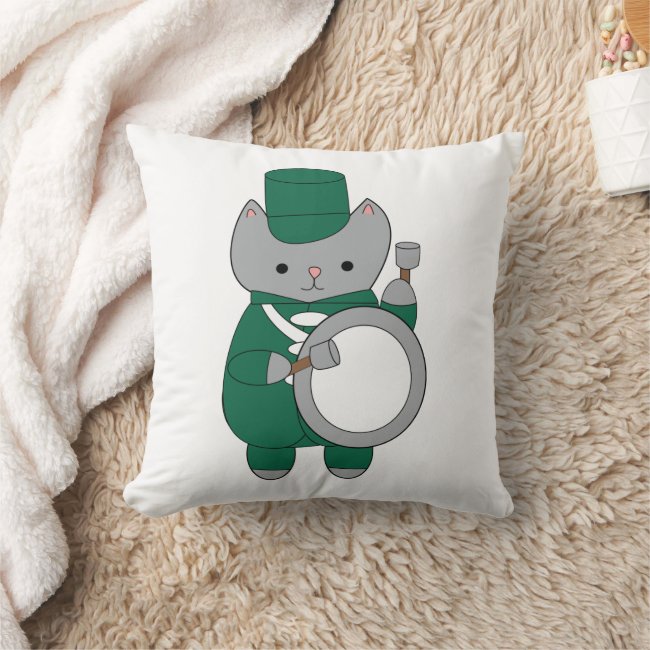 Cat Marching Band Drummer Green and White
