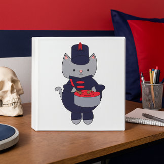Cat Marching Band Drummer Navy Blue Red 3 Ring Binder