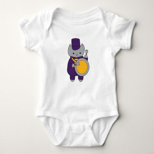 Cat Marching Band Drummer Purple Yellow Baby Bodysuit