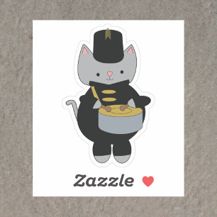 Cat Marching Band Snare Drum Black Gold Sticker