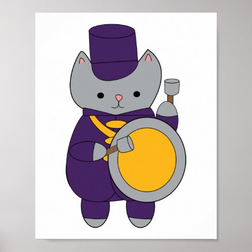 Cat Marching Purple Gold Yellow Bass Drum Poster