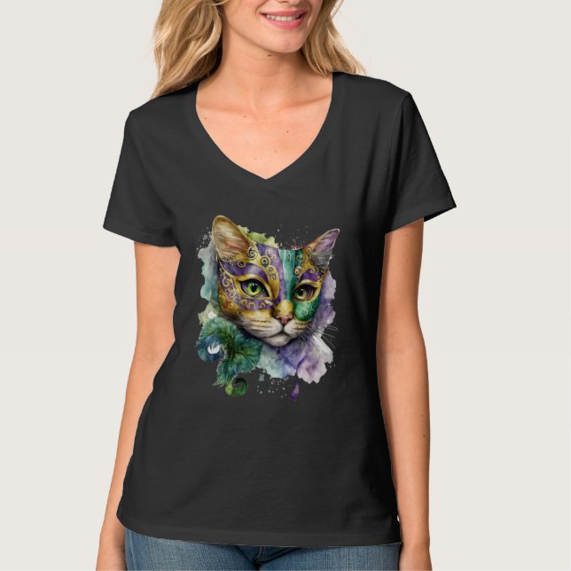 Cat Mardi Gras Happy Mardi Gras Carnival Cat  Kitt T-Shirt (Front)