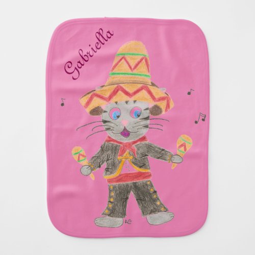 Cat Mariachi Musician pink personalized burp cloth