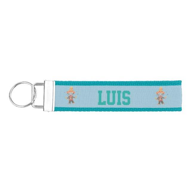 Cat Mariachi personalized bleu wrist keychain (Keys on Left)