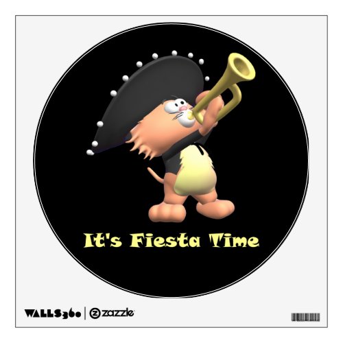 Cat Mariachi Yellow Fiesta Time Wall Sticker