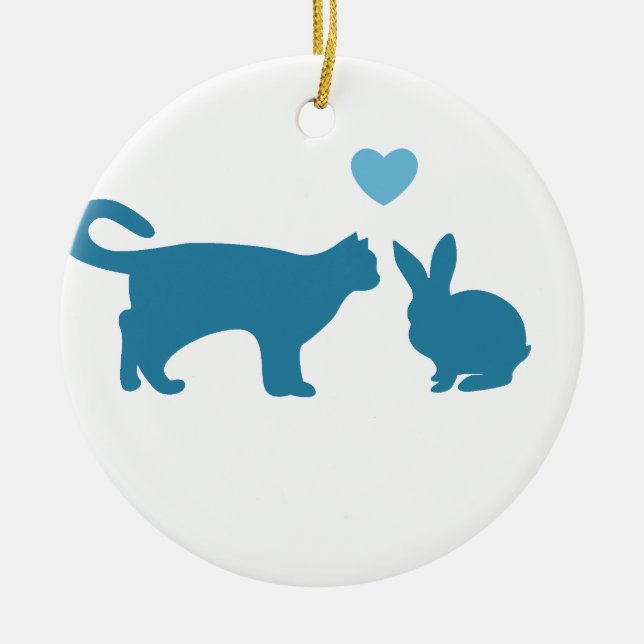 Cat Meets Bunny Ceramic Ornament (Front)