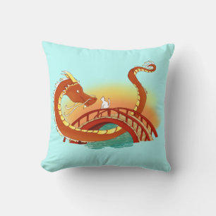 Cat Meets Red Dragon Throw Pillow