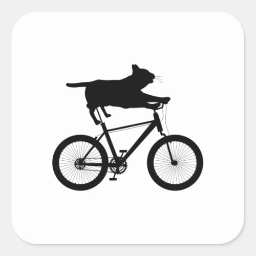 Cat meh Riding Bicycle Funny Square Sticker