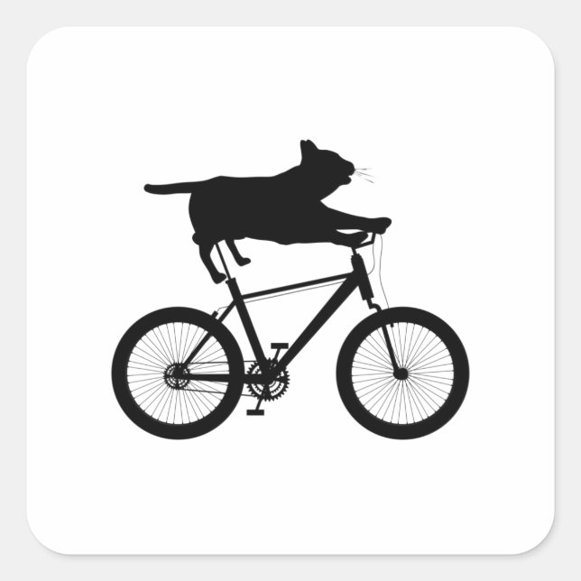 Cat meh Riding Bicycle Funny Square Sticker (Front)