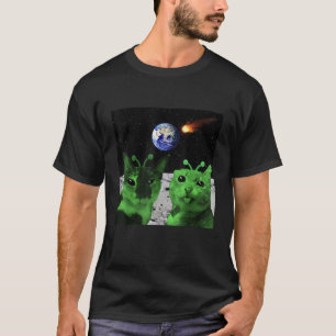  Cat Meme Alien Green Cat Selfie UFO Funny T-Shirt