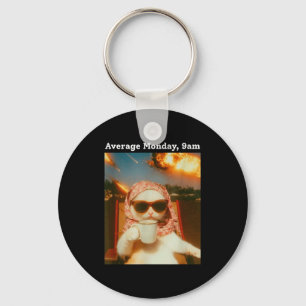 Cat Meme Average Monday 9am Funny Sarcastic Back T Keychain