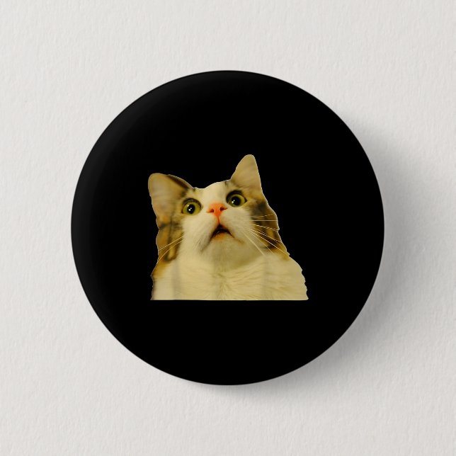 Cat Meme Shock Cat Face Funny Meme Cat Silly Gift  Button (Front)