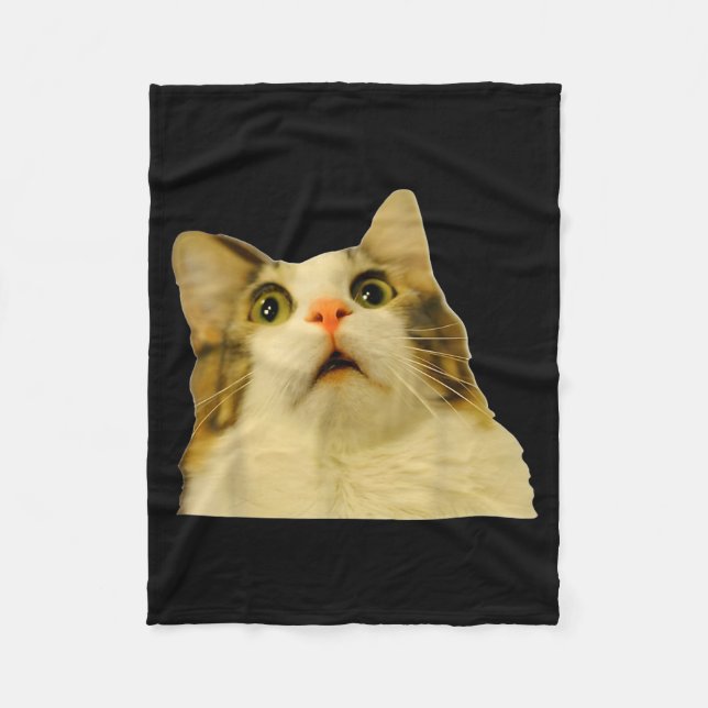Cat Meme Shock Cat Face Funny Meme Cat Silly Gift  Fleece Blanket (Front)