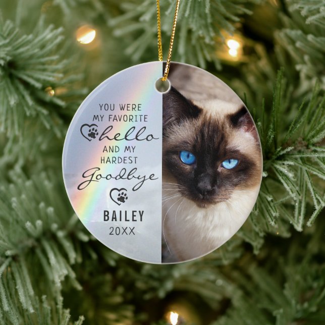 Cat Memorial 2 Photos Rainbow Keepsake Ceramic Ornament (Tree)