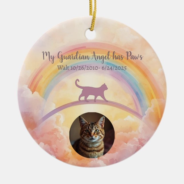 Cat Memorial Ceramic Ornament Rainbow Bridge (Front)