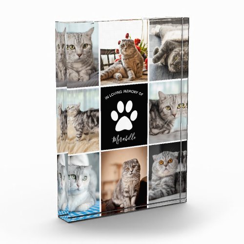 Cat Memorial Custom Pet Collage Paw Print Photo Block