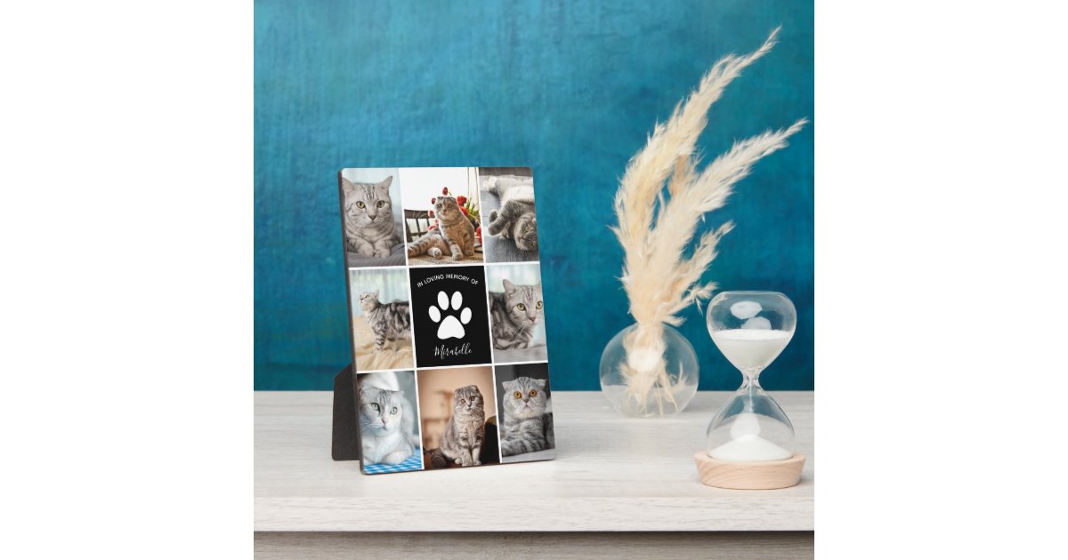Cat Memorial Custom Pet Photo Collage Paw Print Plaque | Zazzle